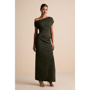 Lulus Janine Dark Olive Green Asymmetrical Maxi Dress - Size S